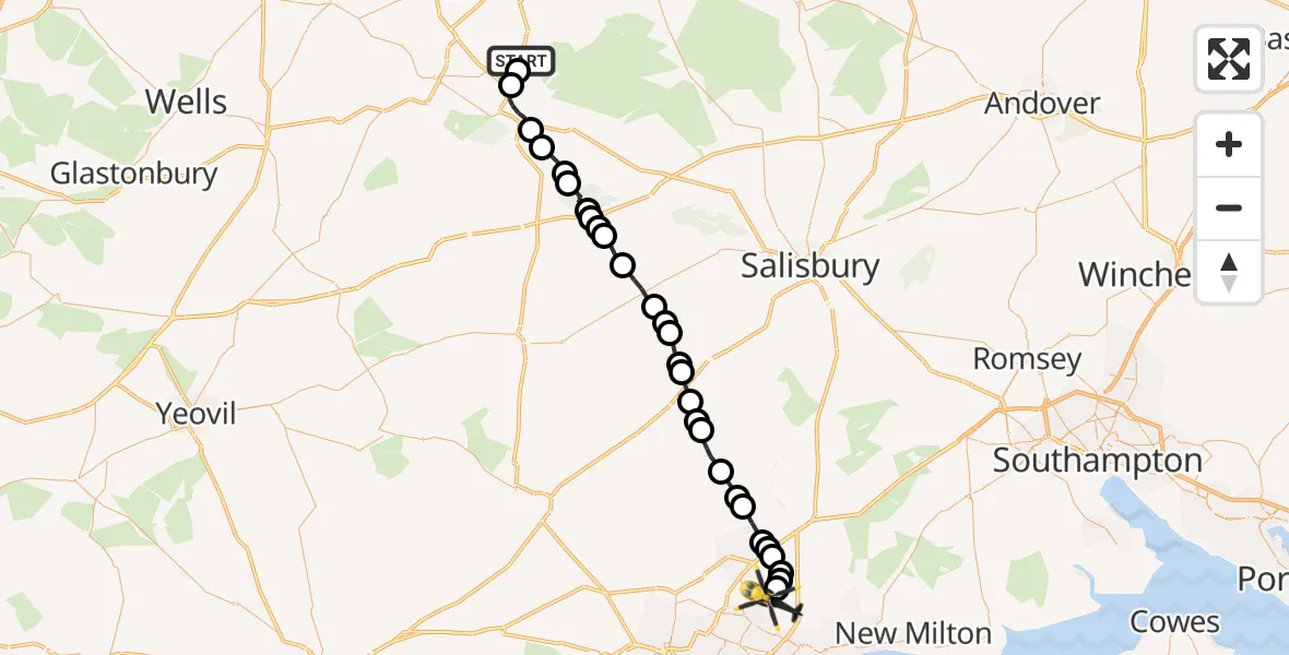 Flight route Police Helicopter Westbury - Bournemouth Airport, 05 July 2026, 16:33