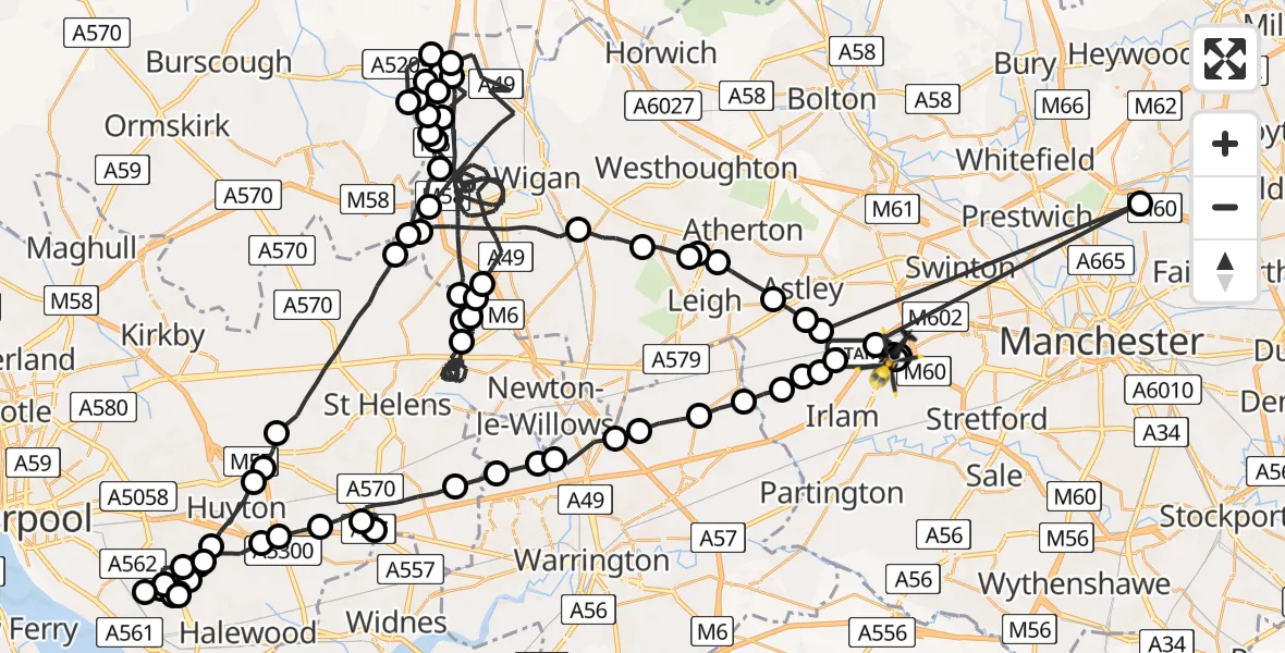Flight route Police Helicopter Irlam - Manchester Barton Aerodrome, 05 July 2026, 16:38
