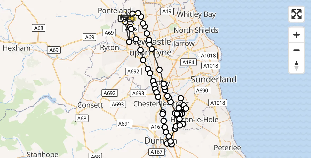 Flight route Police Helicopter Newcastle International Airport - Newcastle International Airport, 05 July 2026, 16:43