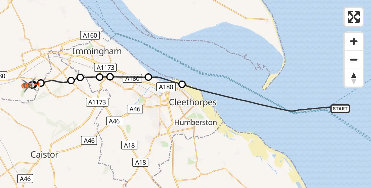 Flight route Coastguard Helicopter North Sea - Humberside Airport, 05 July 2026, 16:48