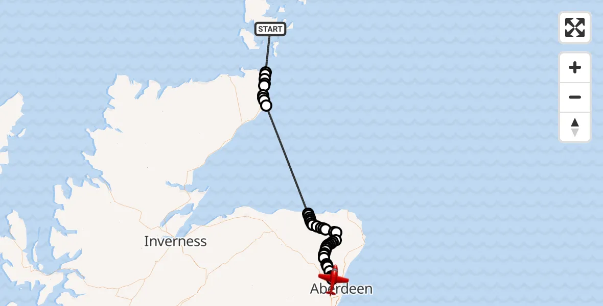 Flight route Air Ambulance Aircraft North Atlantic Ocean - Aberdeen International Airport, 05 July 2026, 16:55