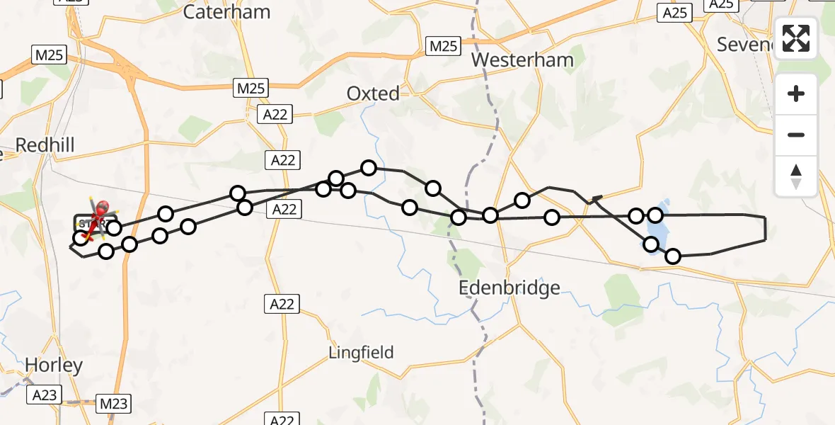 Flight route Air Ambulance Helicopter Redhill Aerodrome - Redhill Aerodrome, 05 July 2026, 17:11