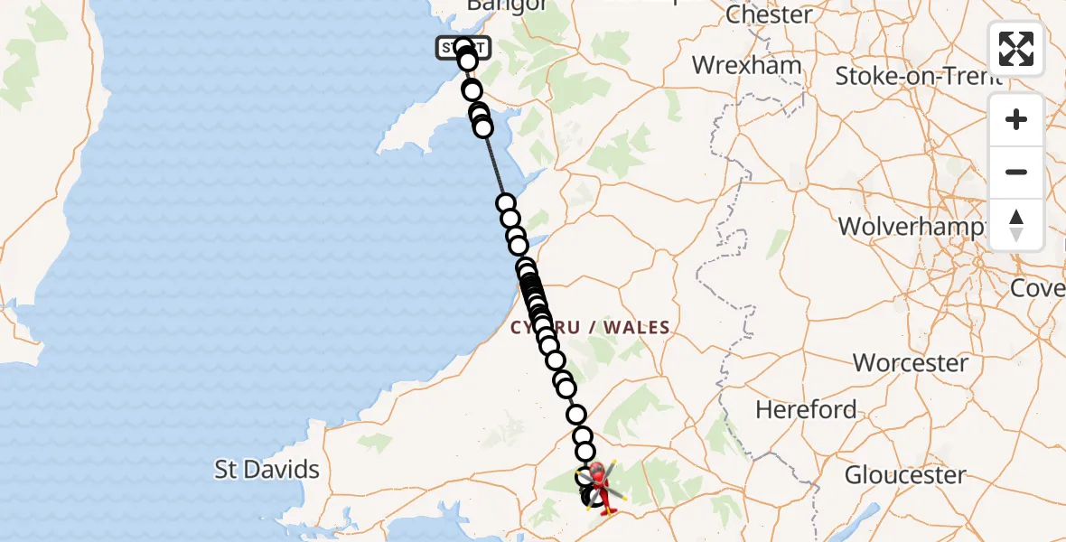 Flight route Air Ambulance Helicopter Caernarfon Airport - Pen y Cae, 05 July 2026, 17:44