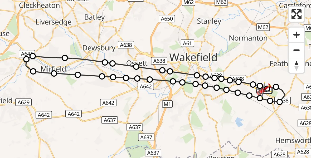 Flight route Air Ambulance Helicopter YAA Nostell Helicopter Port - YAA Nostell Helicopter Port, 05 July 2026, 17:45