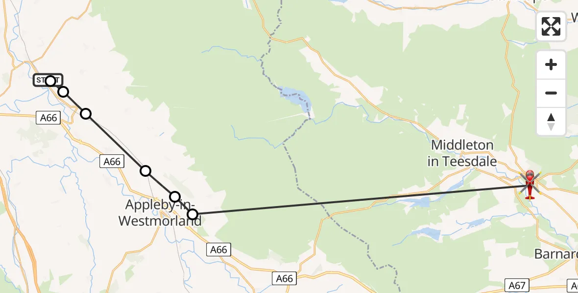 Flight route Air Ambulance Helicopter Langwathby - Eggleston, 05 July 2026, 18:18