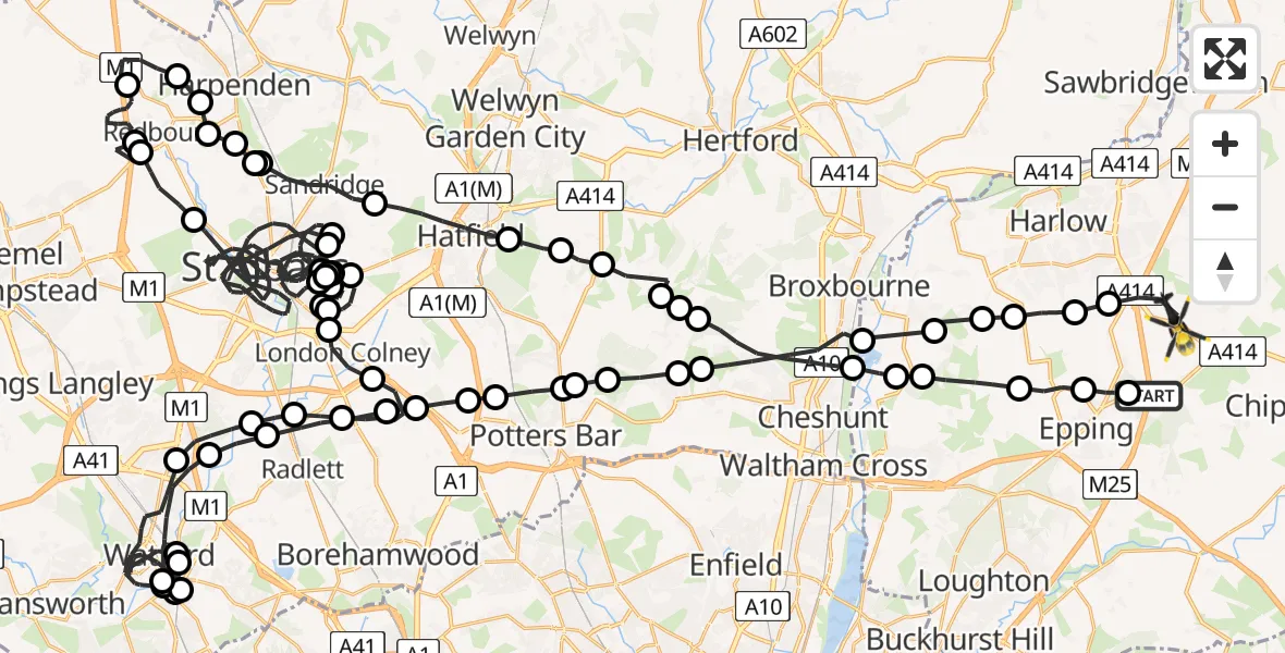 Flight route Police Helicopter North Weald Airfield - North Weald Bassett, 05 July 2026, 18:39