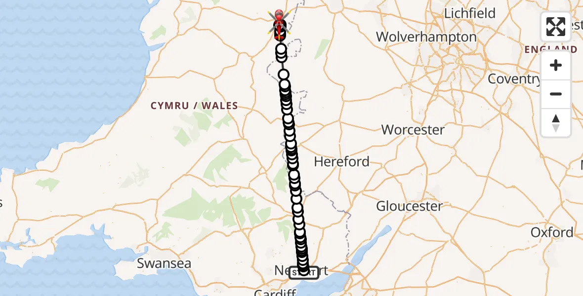 Flight route Air Ambulance Helicopter Somerton - Welshpool Airport, 05 July 2026, 18:48