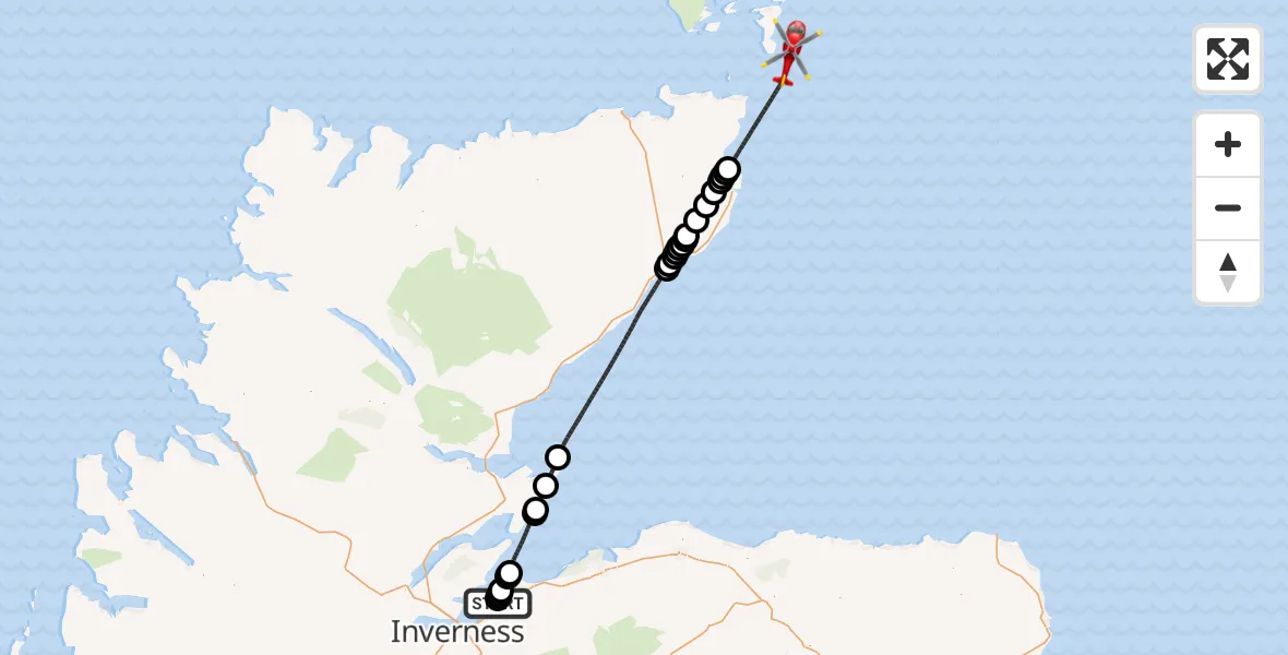 Flight route Air Ambulance Helicopter Ardersier - North Sea, 05 July 2026, 19:29