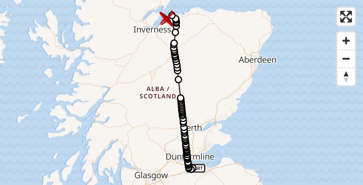 Flight route Air Ambulance Aircraft Edinburgh Airport - North Sea, 05 July 2026, 20:33