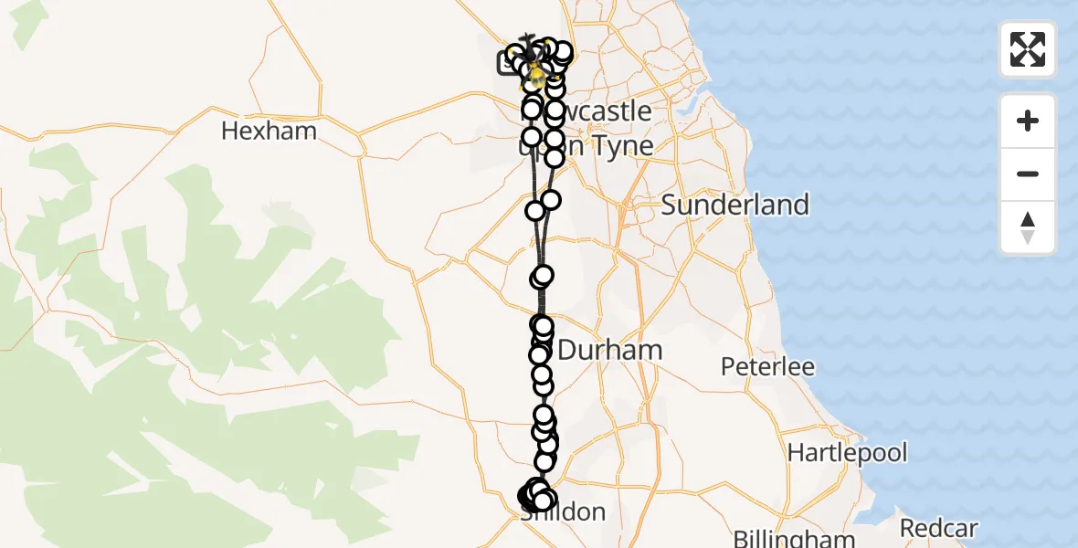Flight route Police Helicopter Newcastle International Airport - Newcastle International Airport, 05 July 2026, 20:44