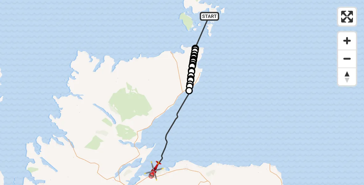 Flight route Air Ambulance Helicopter North Atlantic Ocean - North Sea, 05 July 2026, 21:14