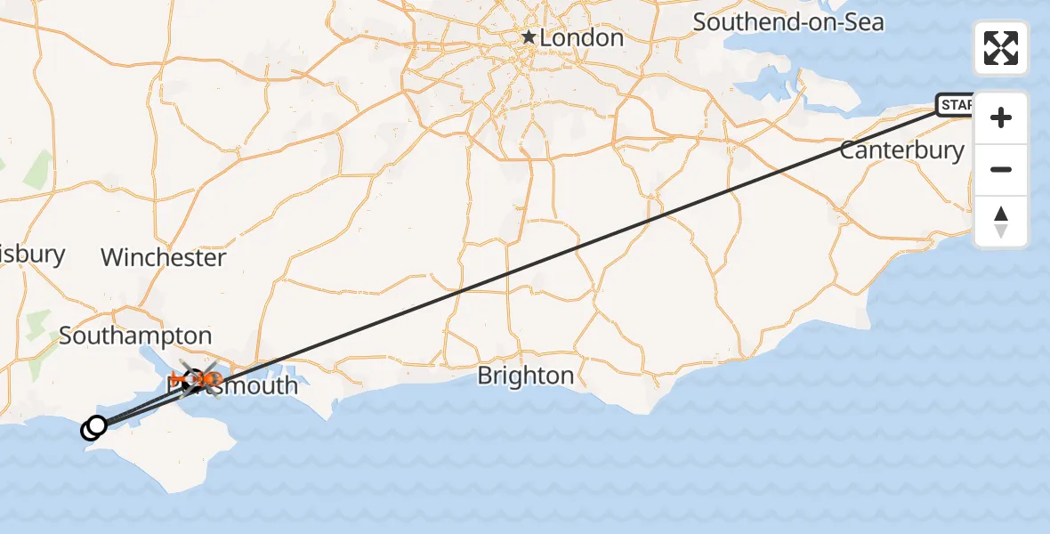 Flight route Coastguard Helicopter Minnis Bay - Solent Airport, 05 July 2026, 22:21