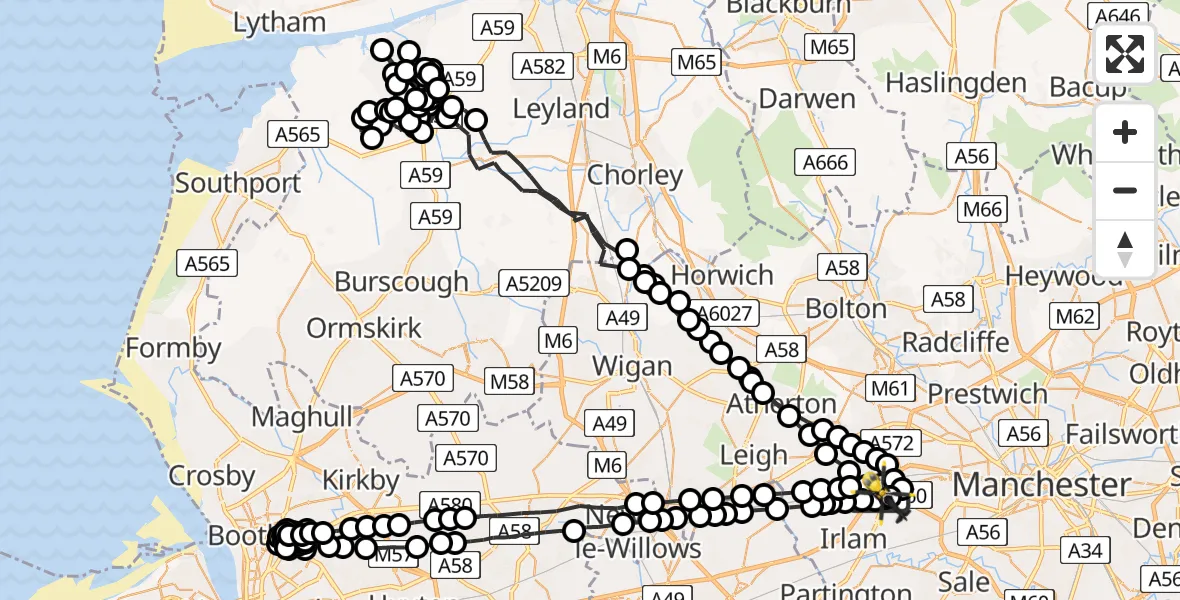 Flight route Police Helicopter Manchester Barton Aerodrome - Manchester Barton Aerodrome, 05 July 2026, 23:16