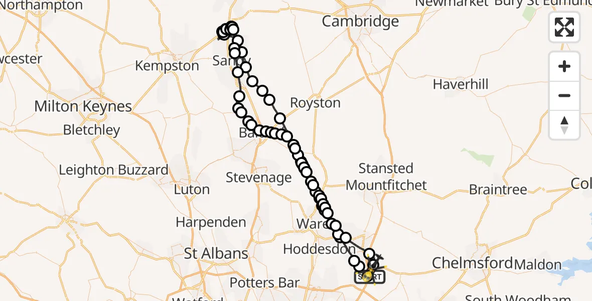 Flight route Police Helicopter North Weald Airfield - North Weald Airfield, 05 July 2026, 23:27
