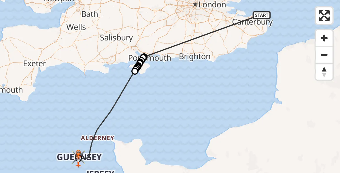 Flight route Coastguard Helicopter Minnis Bay - Guernsey Airport, 06 July 2026, 00:27