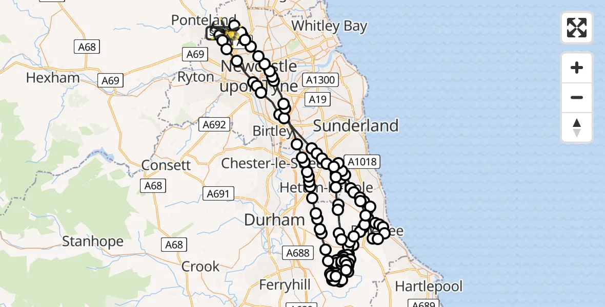 Flight route Police Helicopter Newcastle International Airport - Newcastle International Airport, 06 July 2026, 00:53