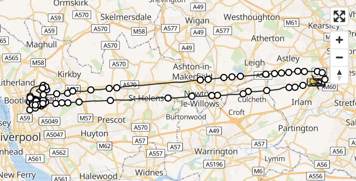 Flight route Police Helicopter Manchester Barton Aerodrome - Manchester Barton Aerodrome, 06 July 2026, 01:46