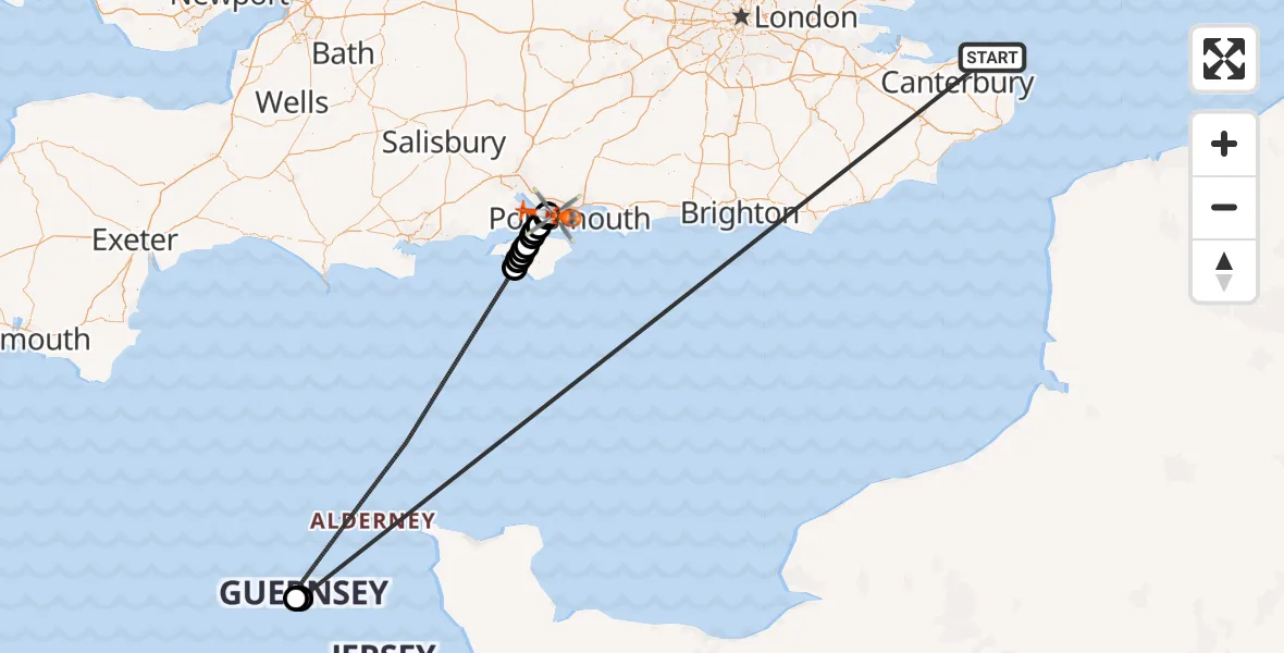 Flight route Coastguard Helicopter Minnis Bay - Solent Airport, 06 July 2026, 02:08