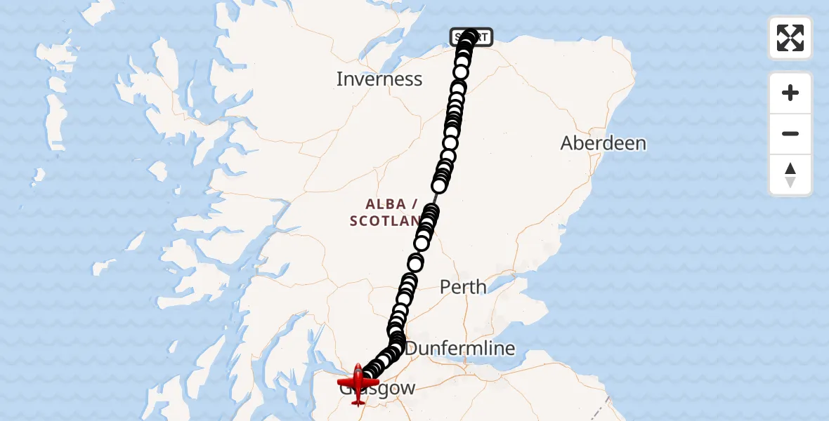 Flight route Air Ambulance Aircraft RAF Lossiemouth - Glasgow Airport, 06 July 2026, 02:51