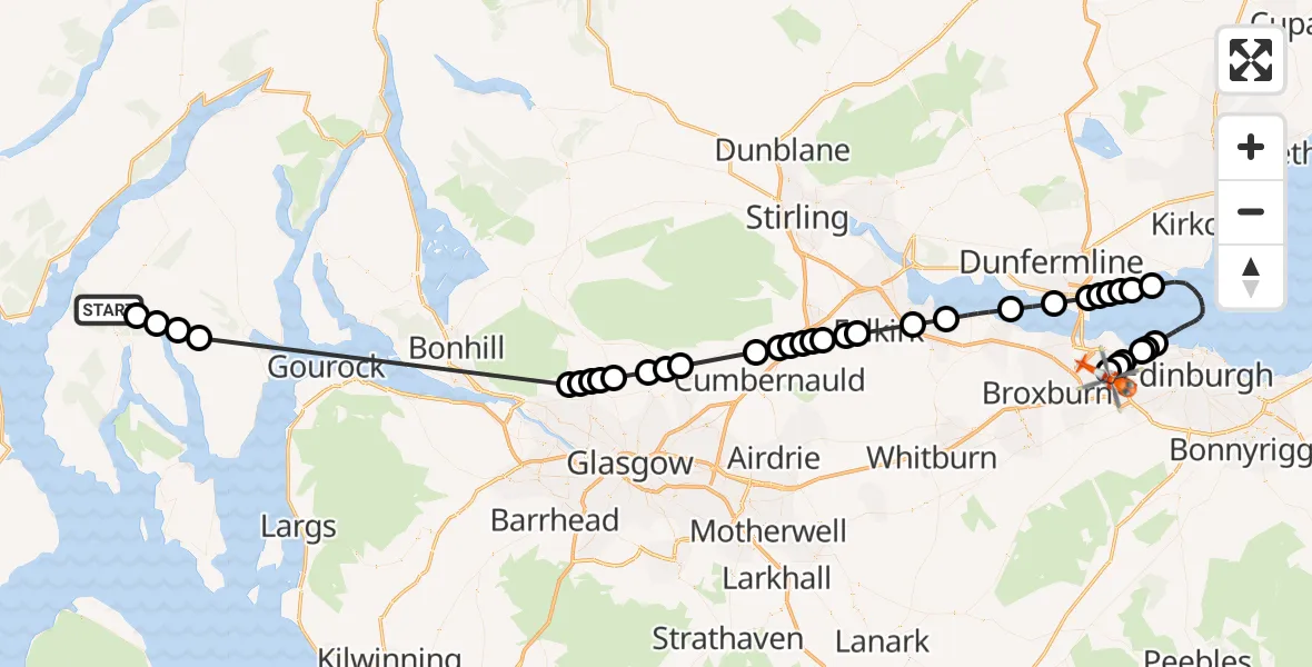 Flight route Coastguard Helicopter Clachan of Glendaruel - Edinburgh Airport, 06 July 2026, 03:10