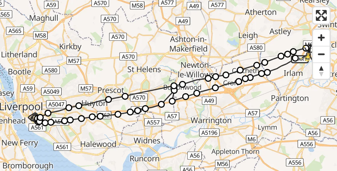 Flight route Police Helicopter Irlam - Irlam, 06 July 2026, 04:00