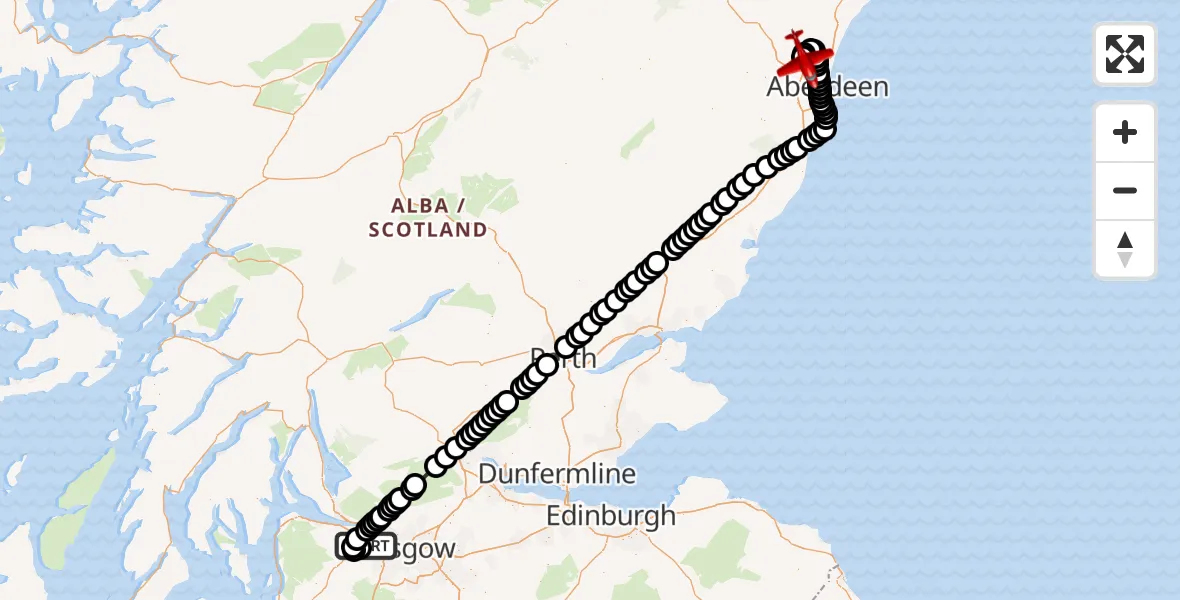 Flight route Air Ambulance Aircraft Glasgow Airport - Dyce and Stoneywood, 06 July 2026, 04:07