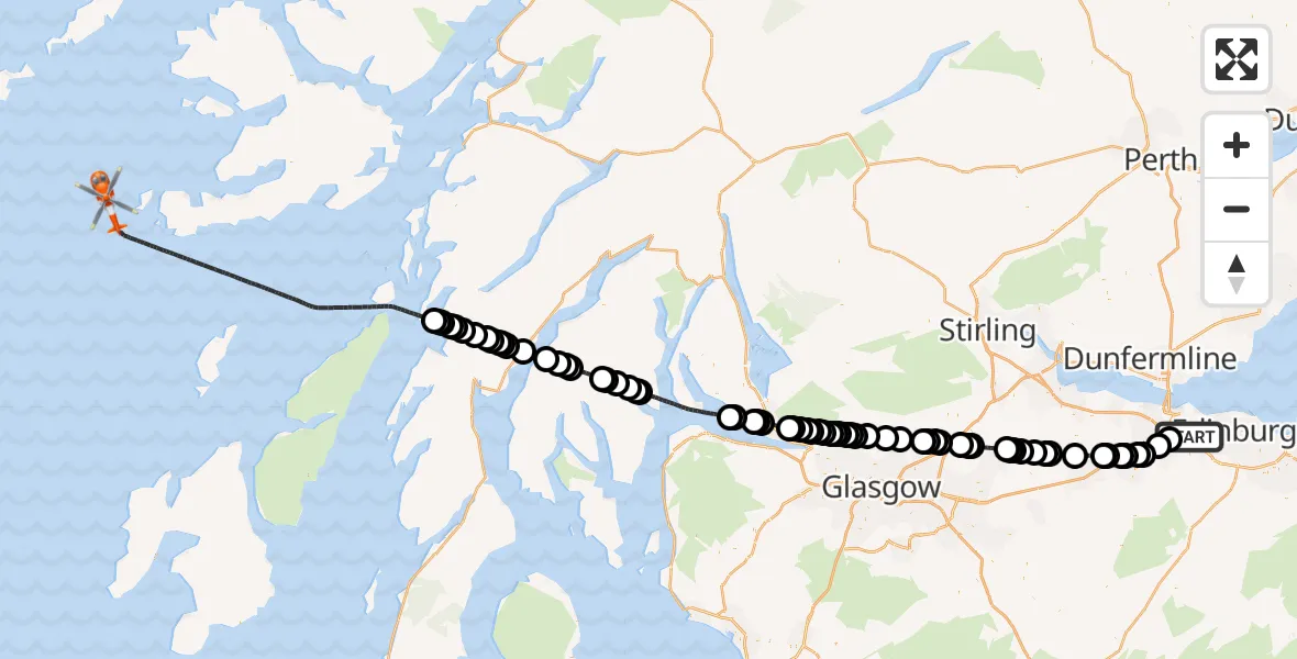 Flight route Coastguard Helicopter Edinburgh Airport - Inner Seas, 06 July 2026, 05:16