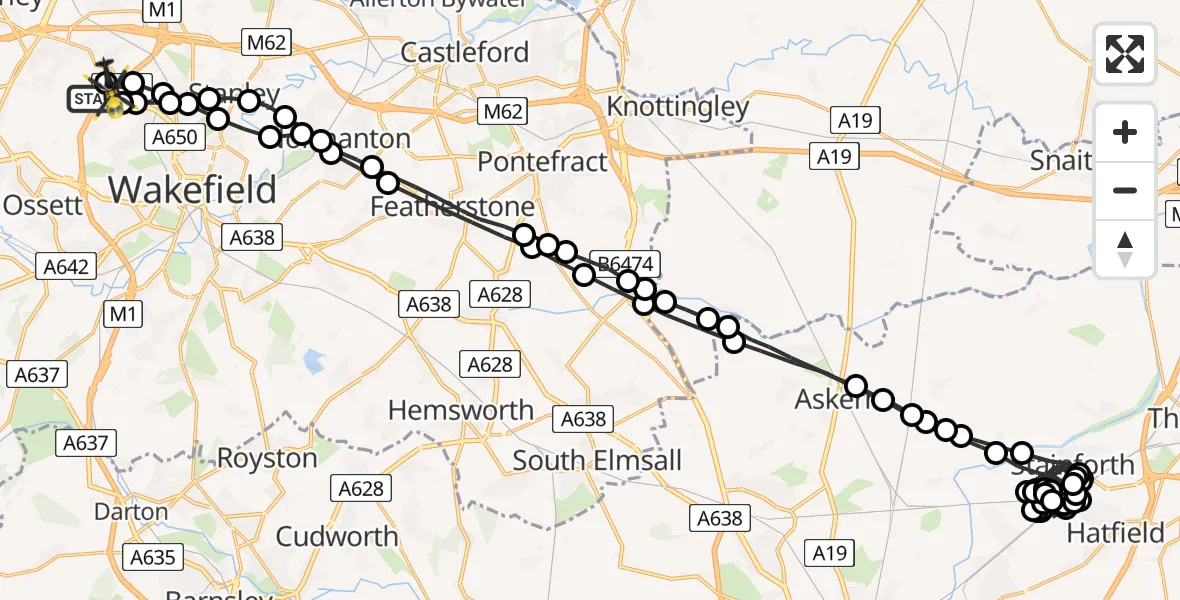 Flight route Police Helicopter East Ardsley - Brandy Carr, 06 July 2026, 07:15