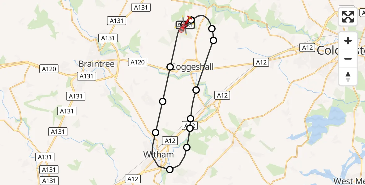 Flight route Air Ambulance Helicopter Earls Colne Airfield - Earls Colne Airfield, 06 July 2026, 08:11