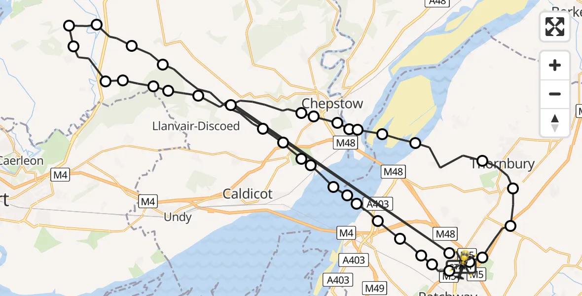 Flight route Police Helicopter Almondsbury Helicopter Base - Almondsbury Helicopter Base, 06 July 2026, 08:36