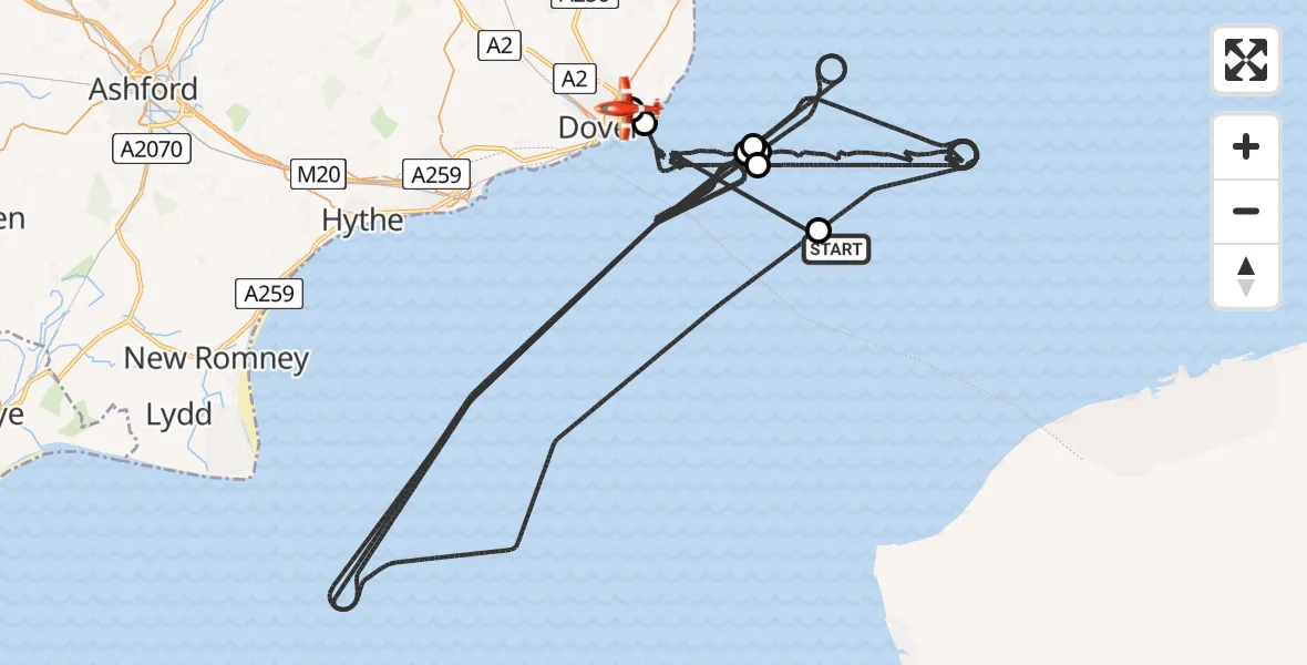 Flight route Coastguard Drone English Channel - Swingate Airfield, 06 July 2026, 08:43