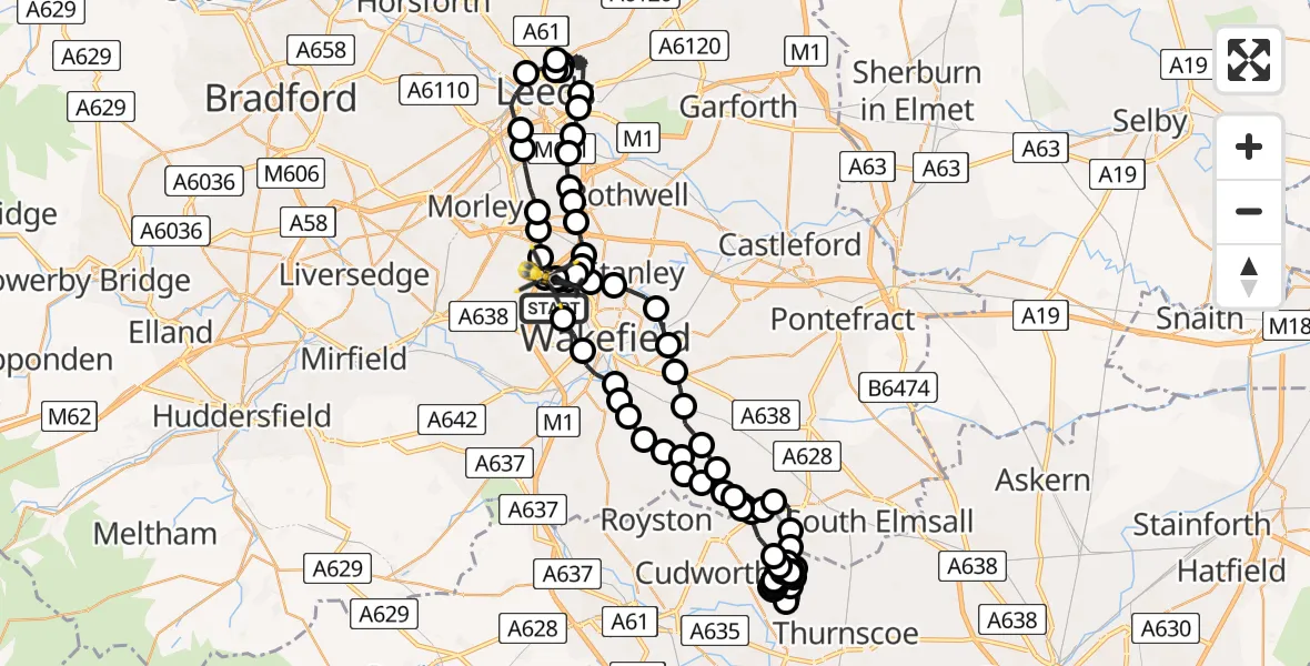 Flight route Police Helicopter Wrenthorpe - Brandy Carr, 06 July 2026, 08:48
