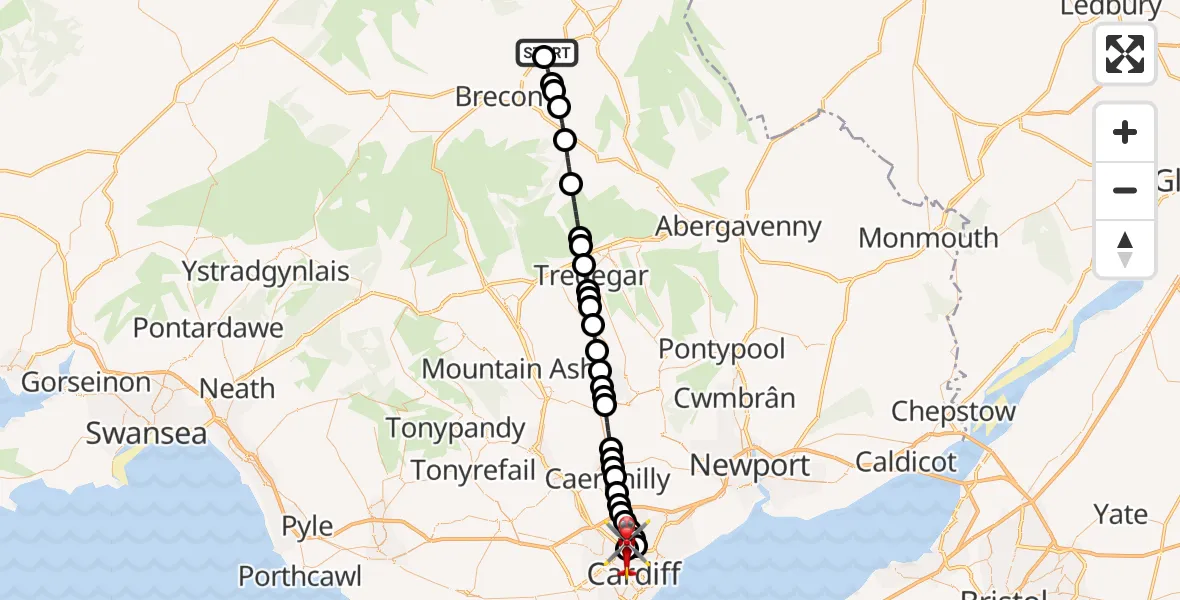 Flight route Air Ambulance Helicopter Felinfach - Birchgrove, 06 July 2026, 10:05
