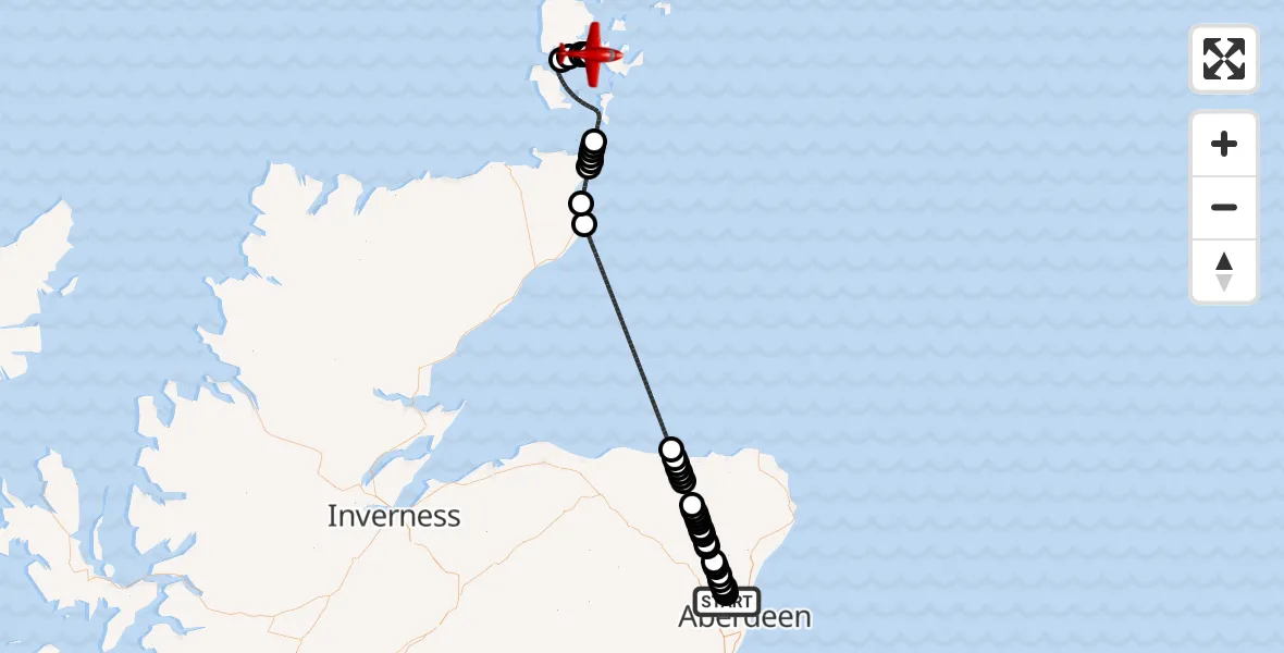 Flight route Air Ambulance Aircraft Aberdeen International Airport - Greenigoe, 06 July 2026, 10:10