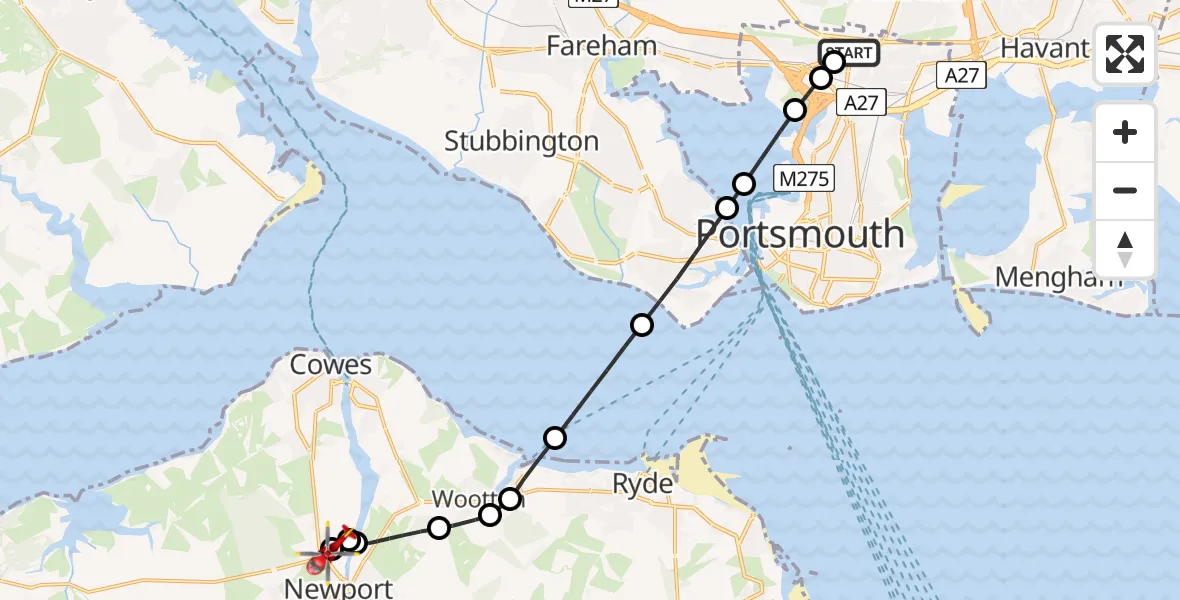 Flight route Air Ambulance Helicopter Queen Alexandra Hospital - St Marys Hospital Isle Of Wight, 06 July 2026, 10:43