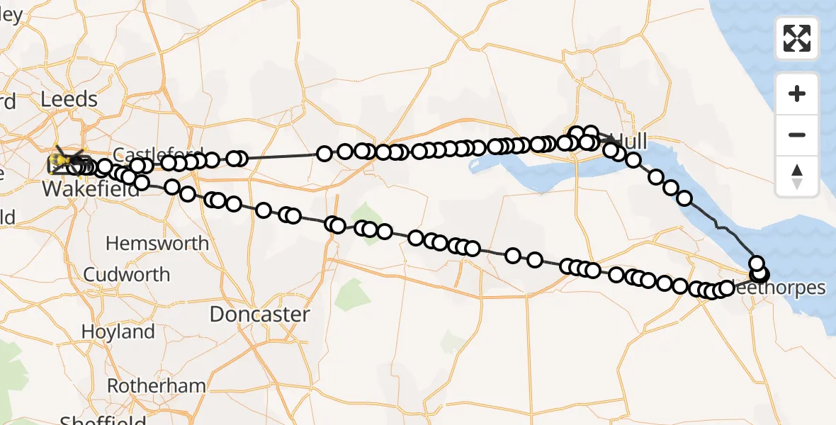 Flight route Police Helicopter East Ardsley - Brandy Carr, 06 July 2026, 11:01