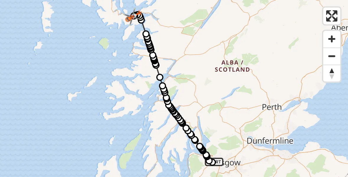Flight route Coastguard Helicopter Glasgow Airport - Broadford Airstrip, 06 July 2026, 11:18