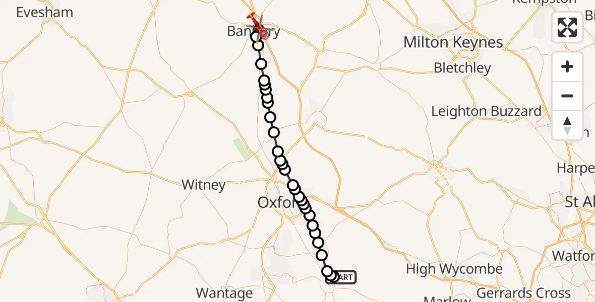 Flight route Air Ambulance Helicopter RAF Benson - Banbury, 06 July 2026, 11:58