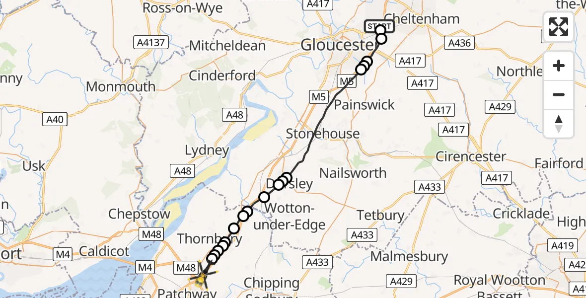 Flight route Police Helicopter Gloucestershire Airport - Hortham, 06 July 2026, 12:10