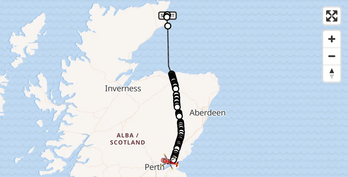 Flight route Air Ambulance Helicopter Wick John O'Groats Airport - Dundee, 06 July 2026, 12:22