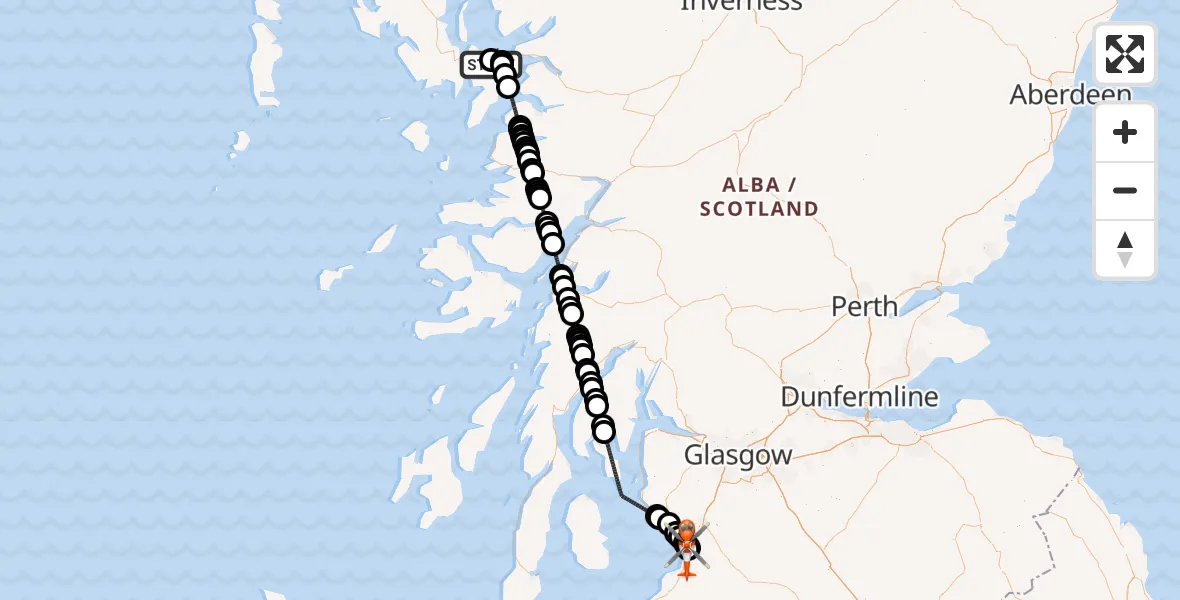 Flight route Coastguard Helicopter Breakish - Breacais - Glasgow Prestwick Airport, 06 July 2026, 12:27