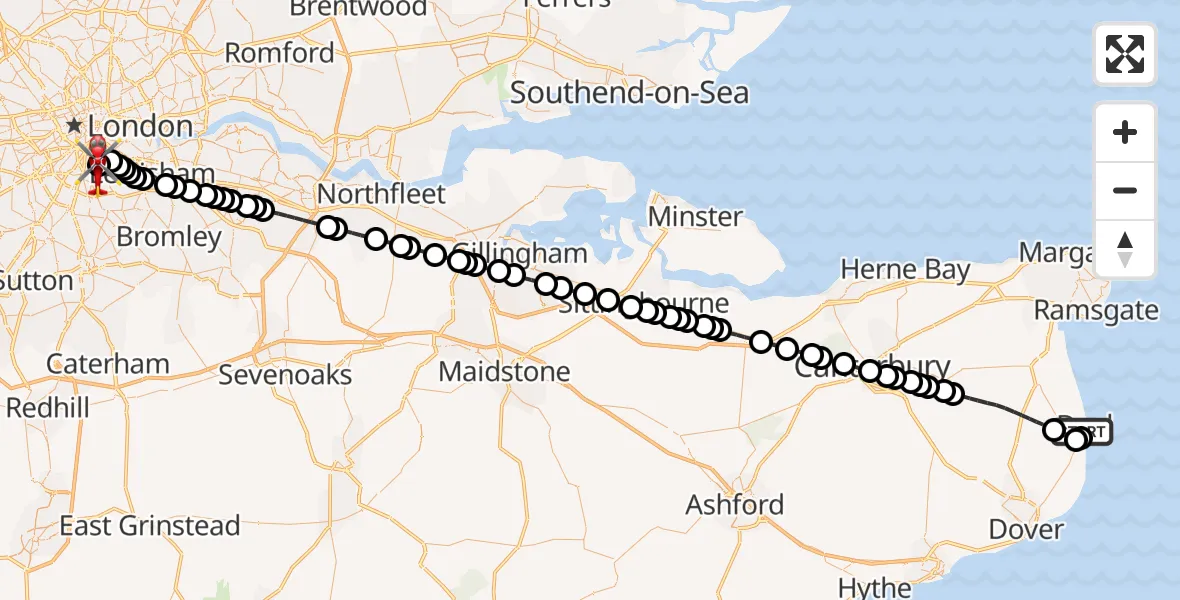 Flight route Air Ambulance Helicopter Deal - Kings College London Hospital, 06 July 2026, 12:39