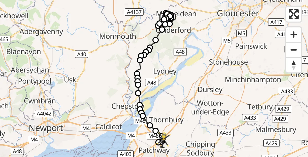 Flight route Police Helicopter Puddlebrook - Hortham, 06 July 2026, 12:56