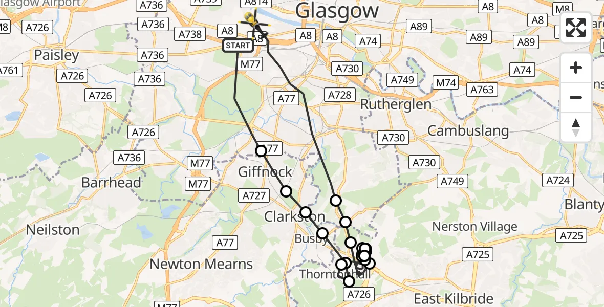 Flight route Police Helicopter Glasgow - Glasgow Seaplane Terminal, 06 July 2026, 13:04
