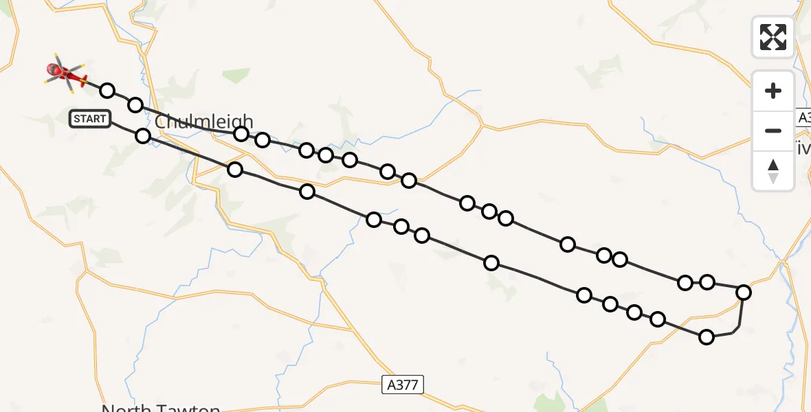Flight route Air Ambulance Helicopter Ashreigney - Burrington, 06 July 2026, 13:14