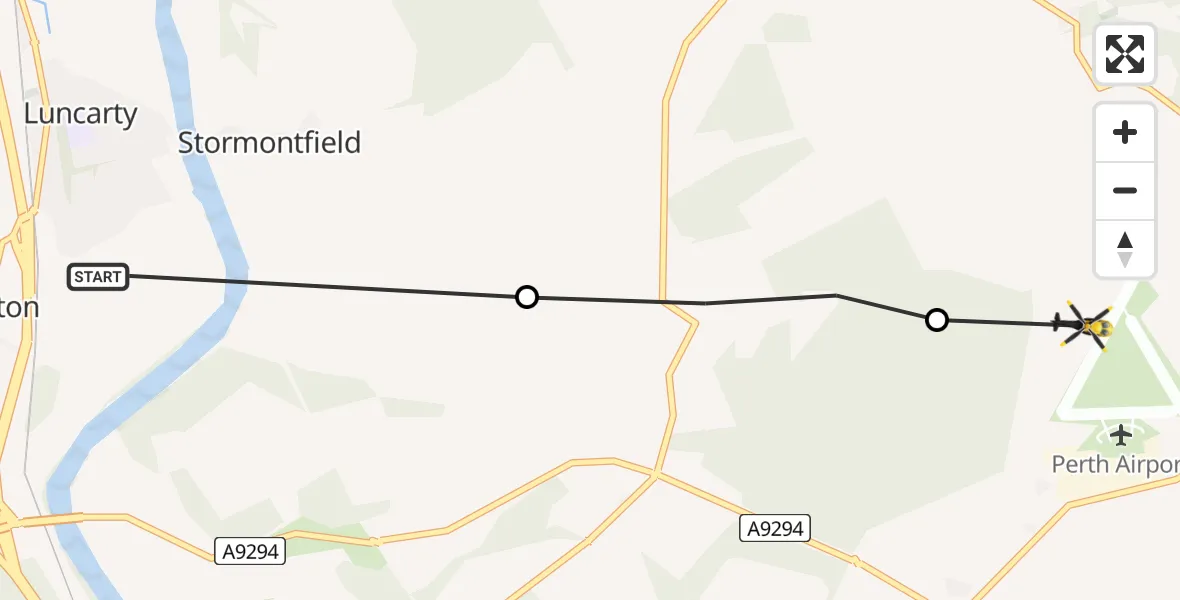 Flight route Police Helicopter Luncarty - Perth/Scone Airport, 06 July 2026, 13:35