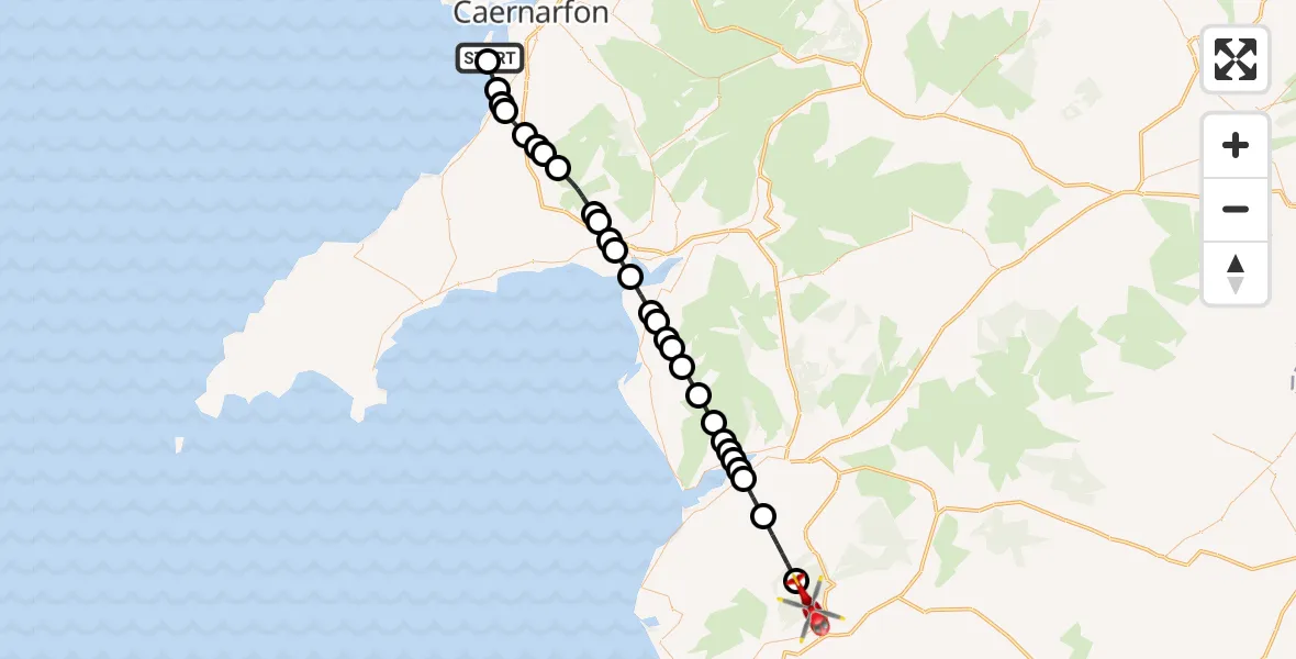 Flight route Air Ambulance Helicopter Caernarfon Airport - Corris, 06 July 2026, 13:53