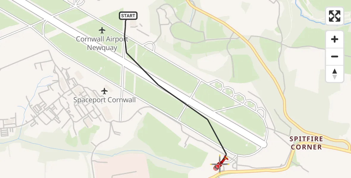 Flight route Air Ambulance Helicopter Cornwall Airport Newquay - Cornwall Airport Newquay, 06 July 2026, 14:06
