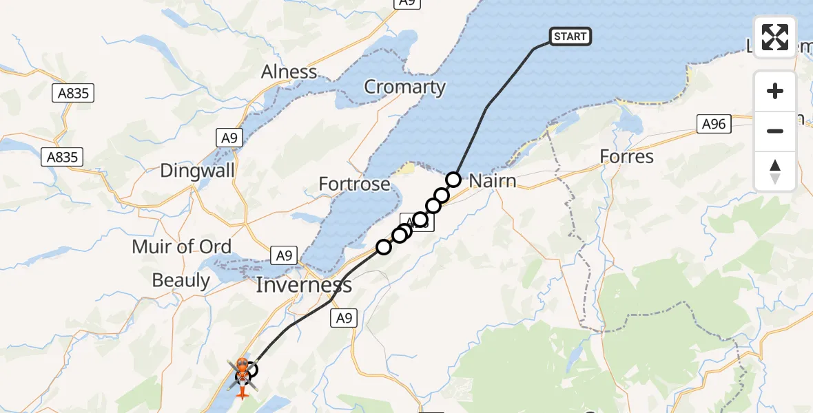 Flight route Coastguard Helicopter North Sea - Loch Ness, 06 July 2026, 14:21