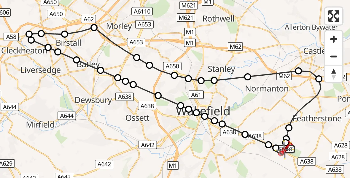 Flight route Air Ambulance Helicopter YAA Nostell Helicopter Port - YAA Nostell Helicopter Port, 06 July 2026, 14:24